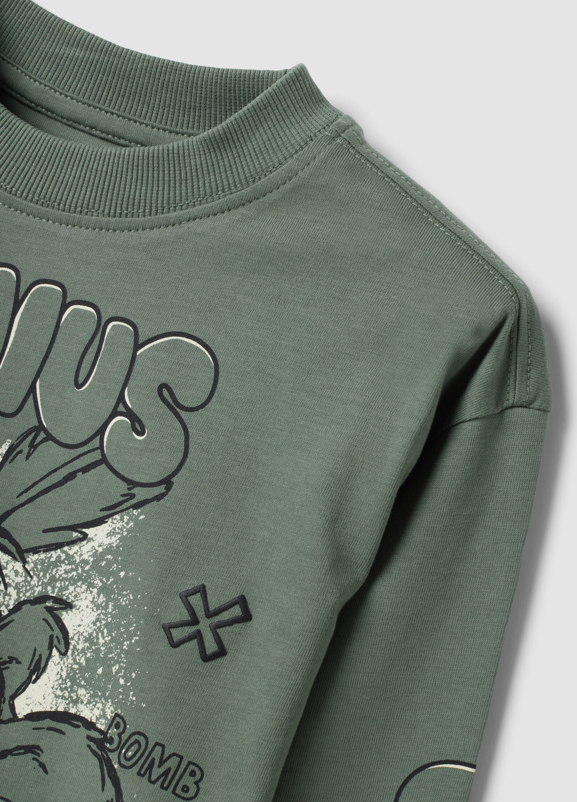 Boys&rsquo; green pure cotton long-sleeve Looney Tunes print T-shirt