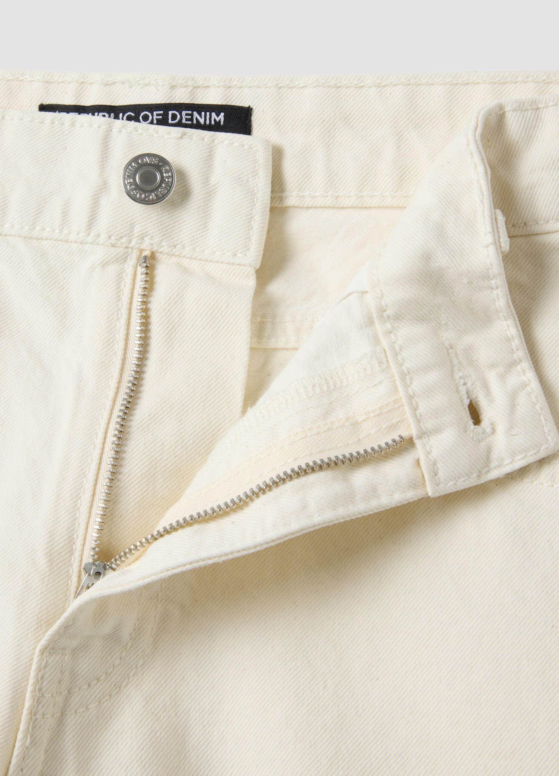Beige wide leg pure cotton denim shorts