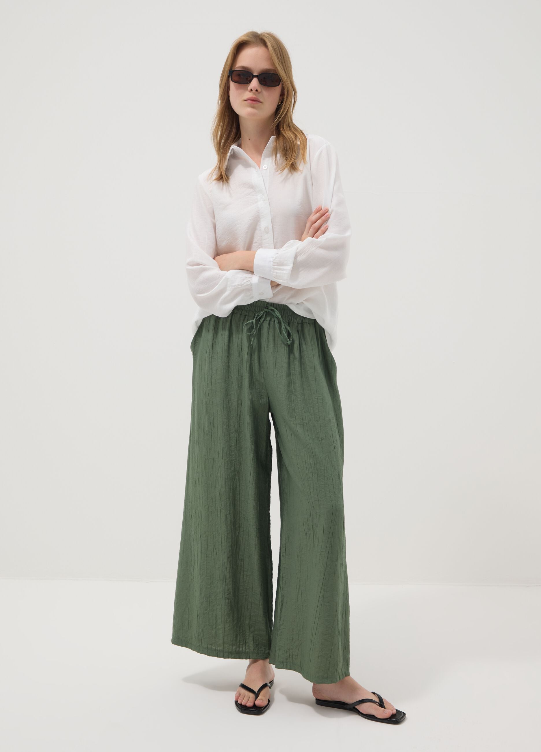 Green viscose-blend palazzo trousers