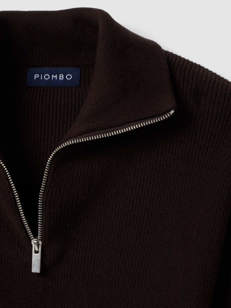 Brown cotton-blend half-zip jumper, regular fit_1