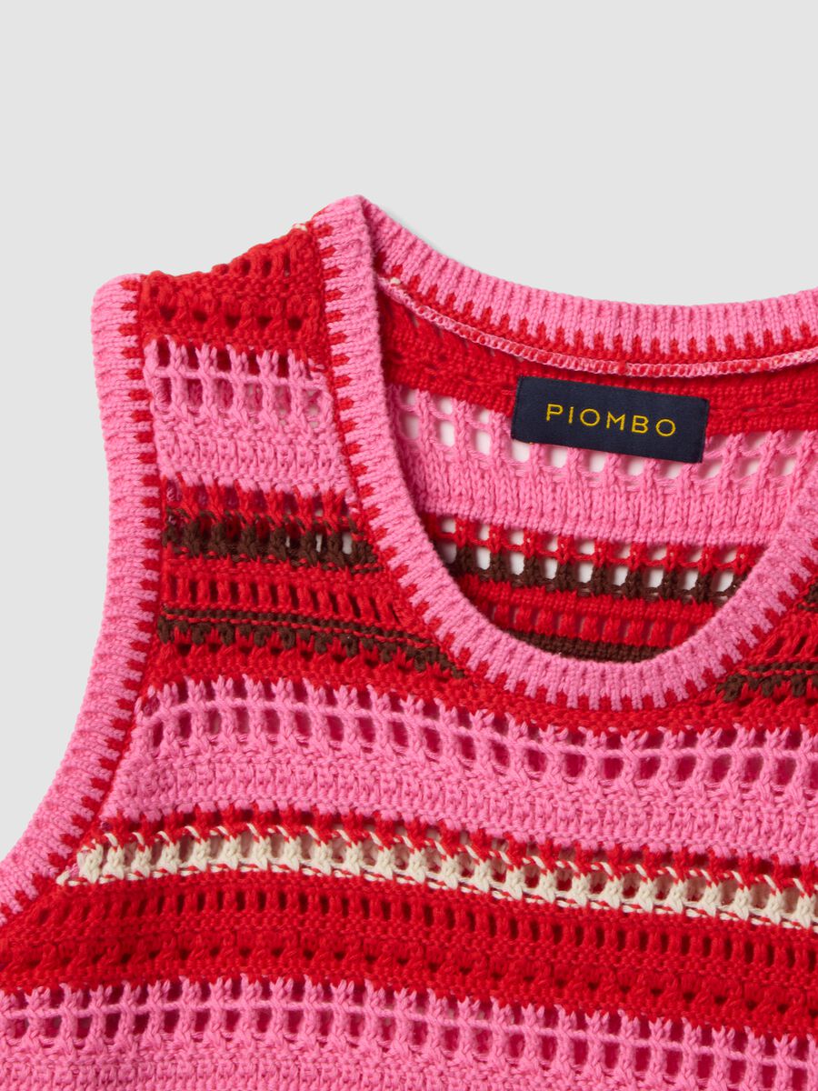 Multicolour striped pure cotton knitted vest, regular fit_5