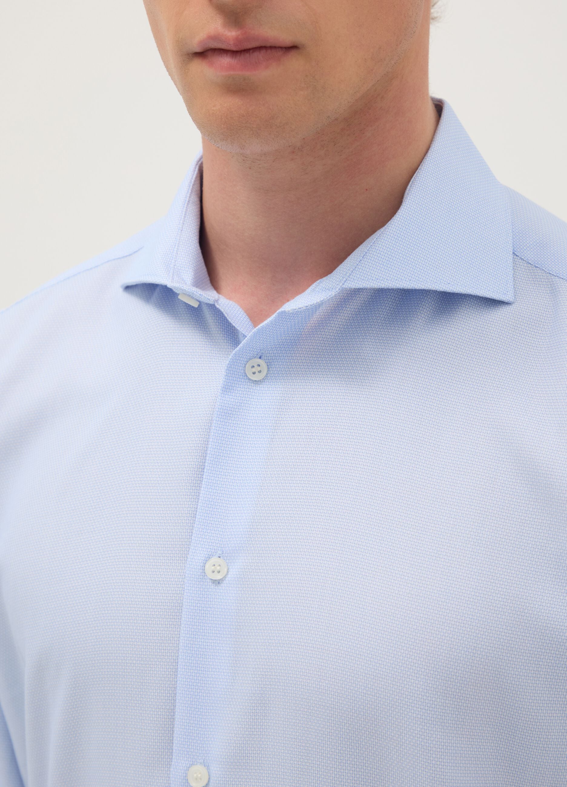 Light blue shirt with French collar in pure cotton slim fit