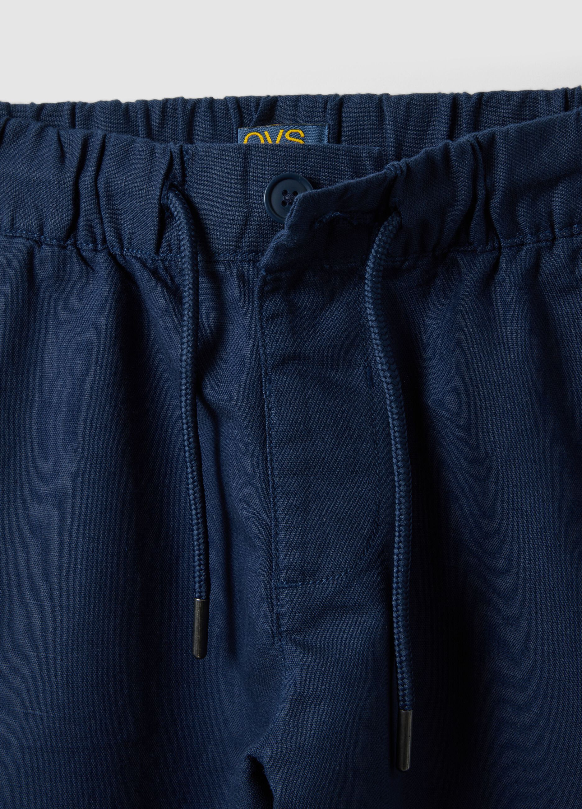 Kids' Regular Fit Blue Cotton and Linen Blend Chino Trousers