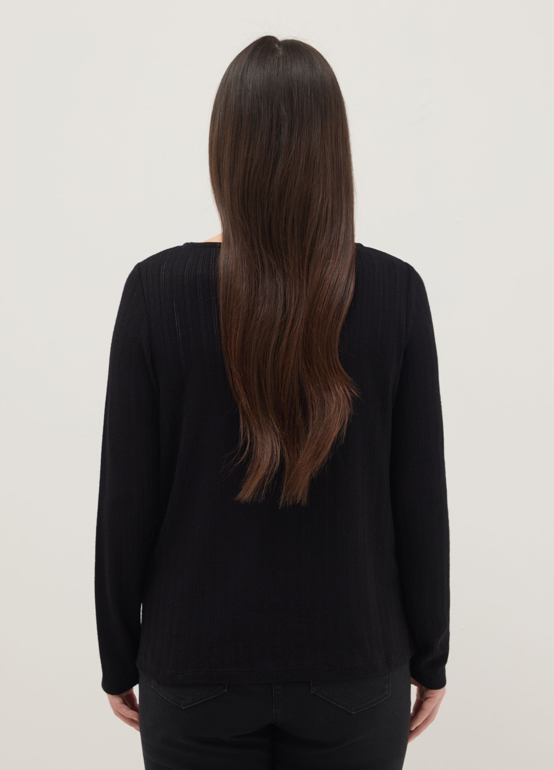 Black regular fit long sleeve t-shirt with boat neckline