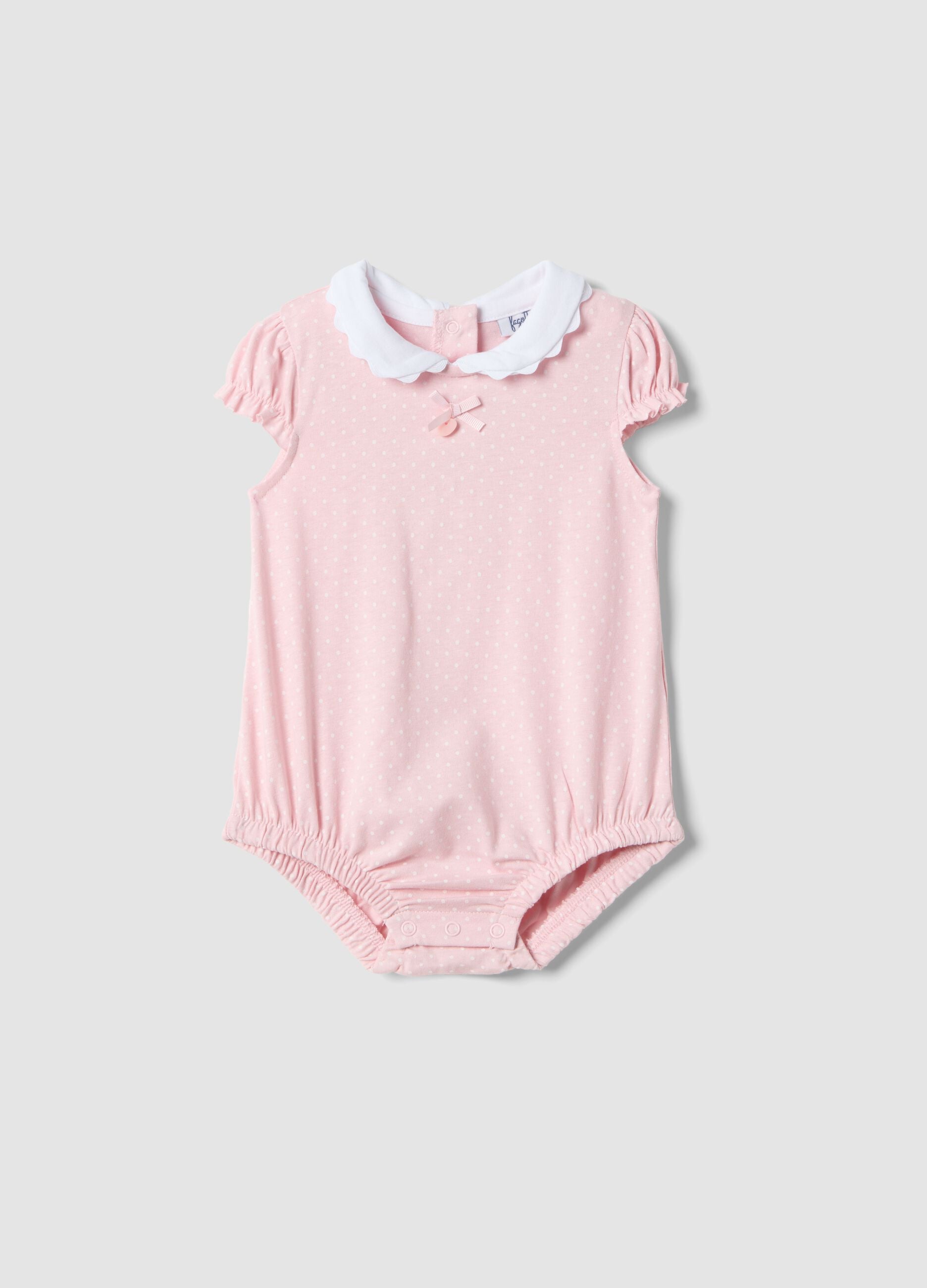 Short-sleeve pink bodysuit in organic cotton