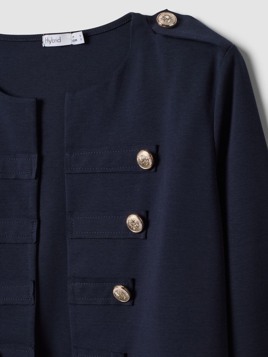 Blue cropped stretch cotton jacket with decorative buttons, regular fit_5