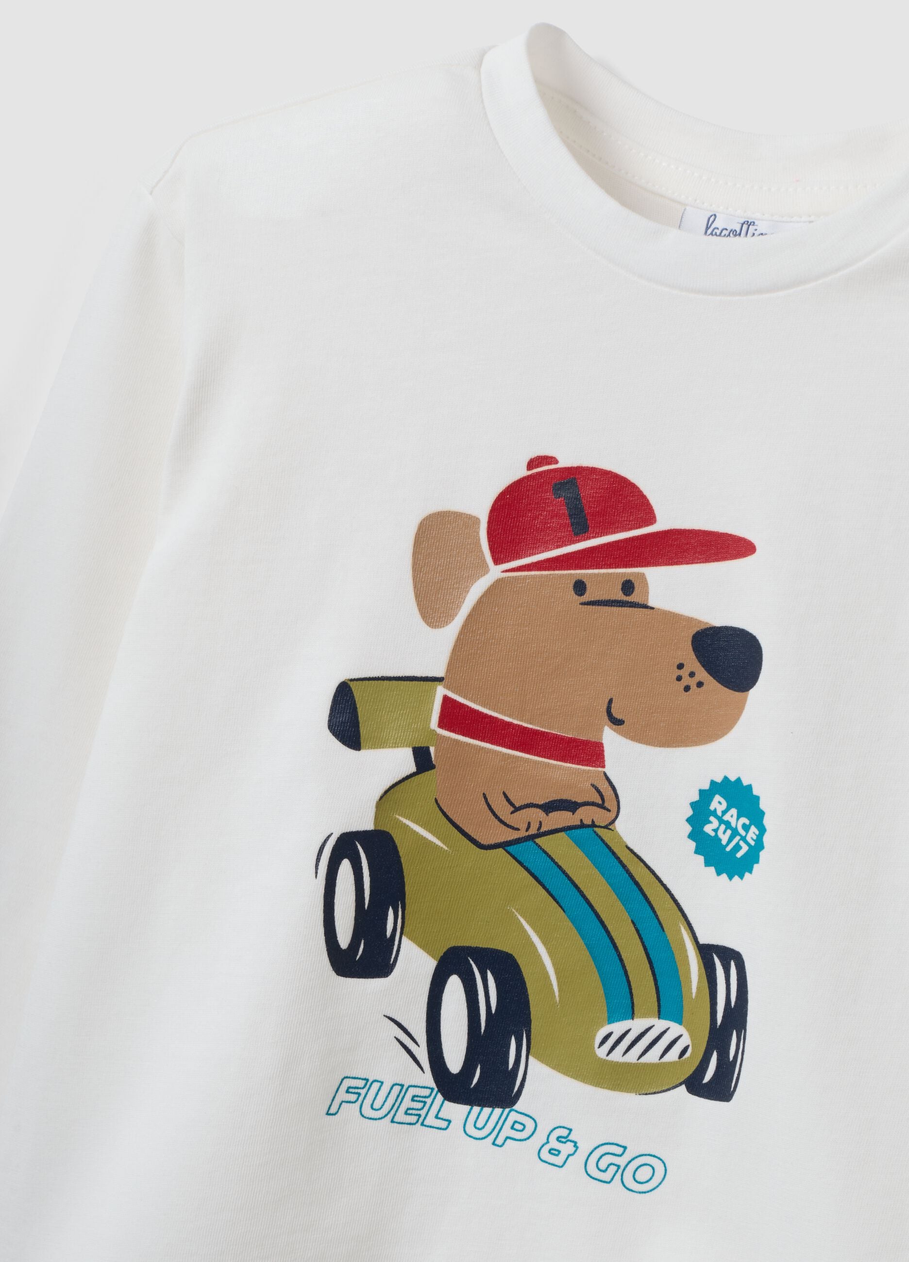 White pure organic cotton T-shirt with puppy print for baby boy