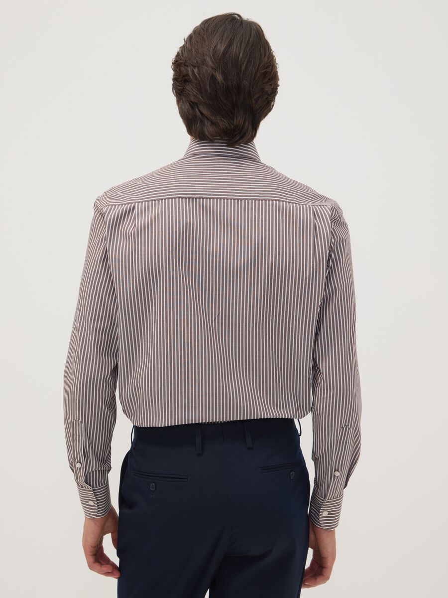 Brown striped cotton-blend button-down collar easy-iron regular-fit shirt_3