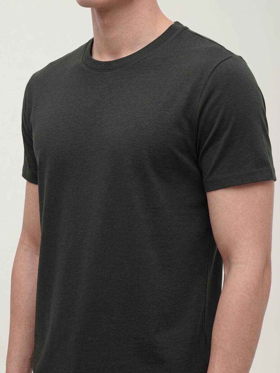 Grey mercerised pure cotton crew-neck T-shirt, regular fit_4