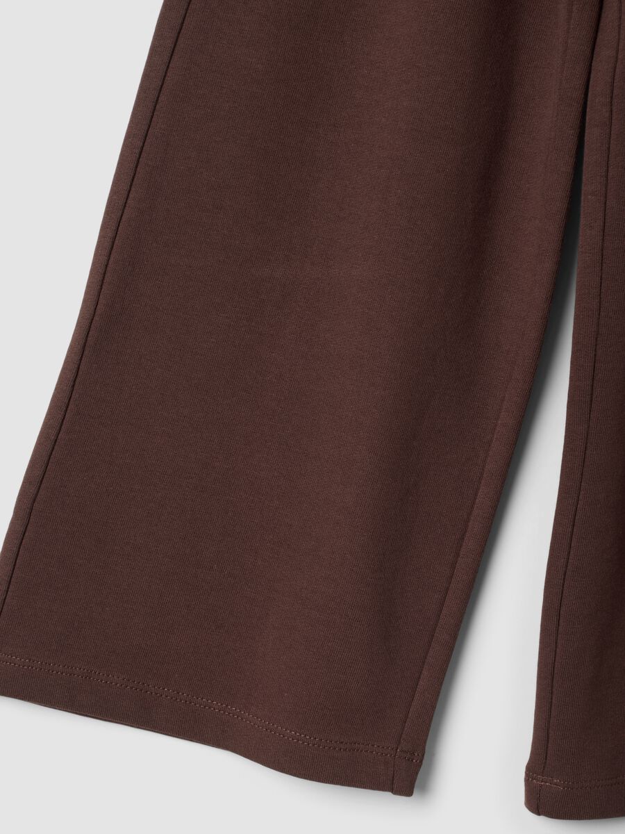 Brown wide-leg pure cotton trousers_3
