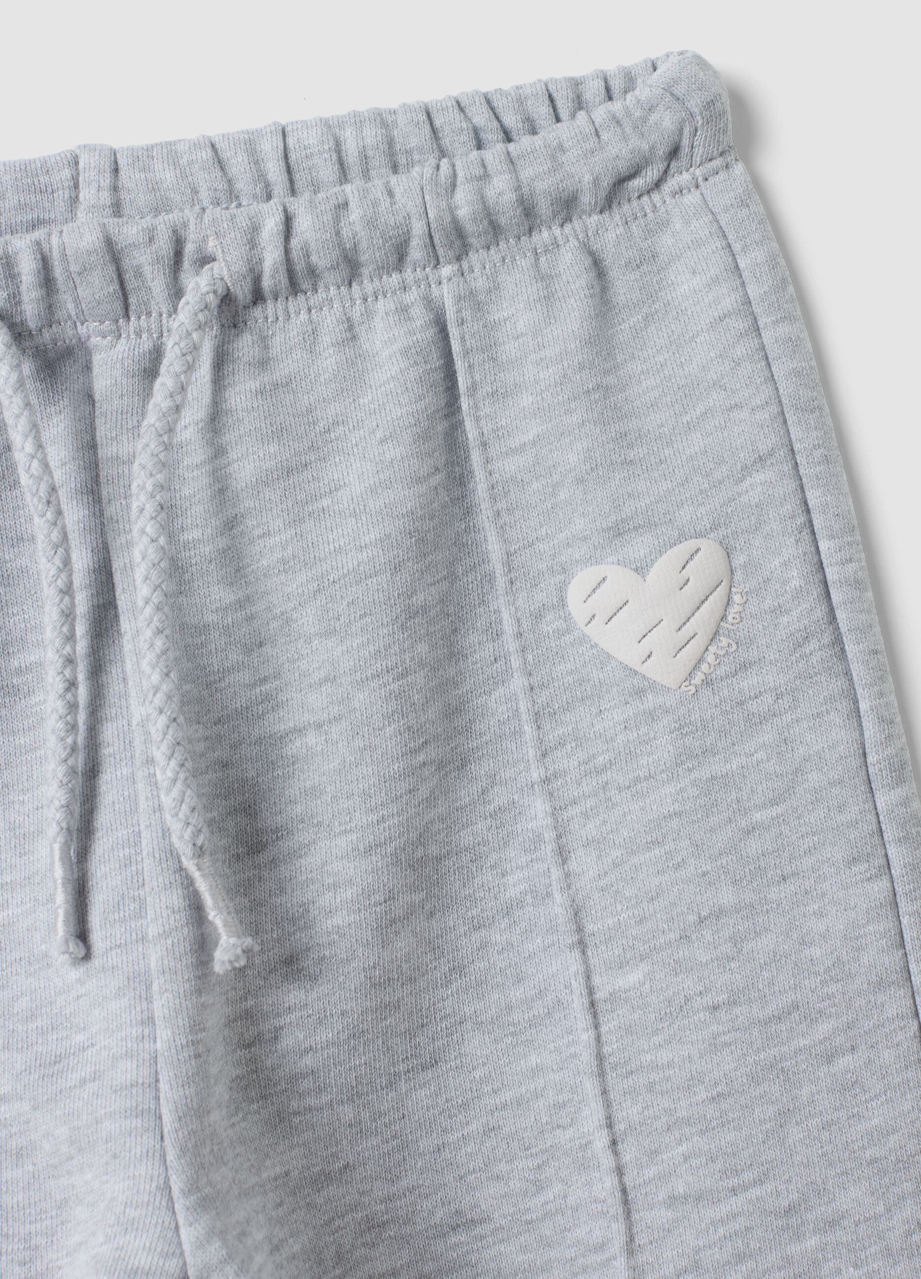 Grey pure cotton joggers with heart print, comfort fit for baby girl
