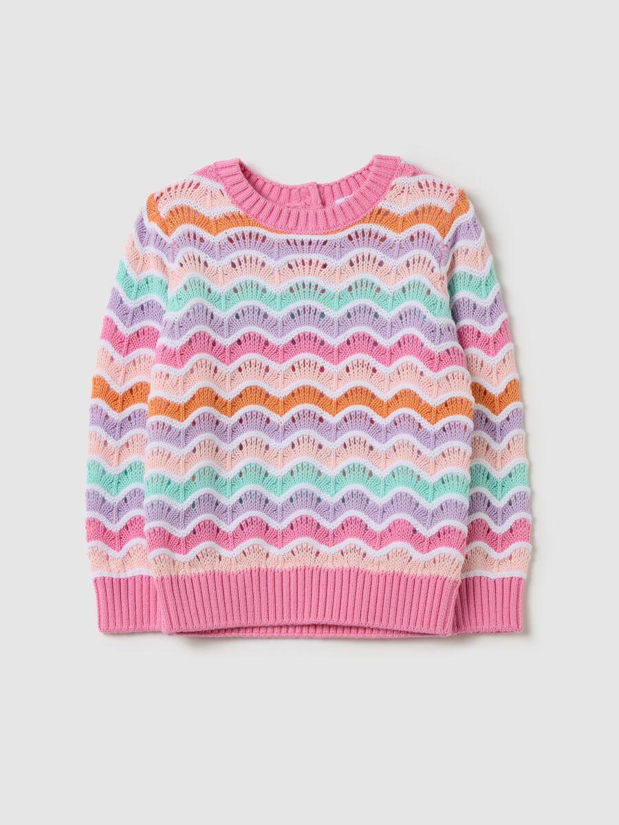 Cotton pullover with openwork design_0