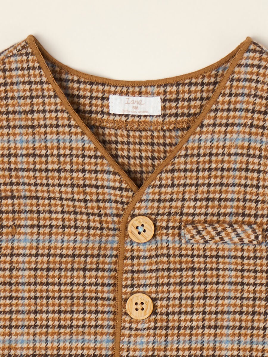 Gilet marrone a quadri in misto cotone con girocollo_1