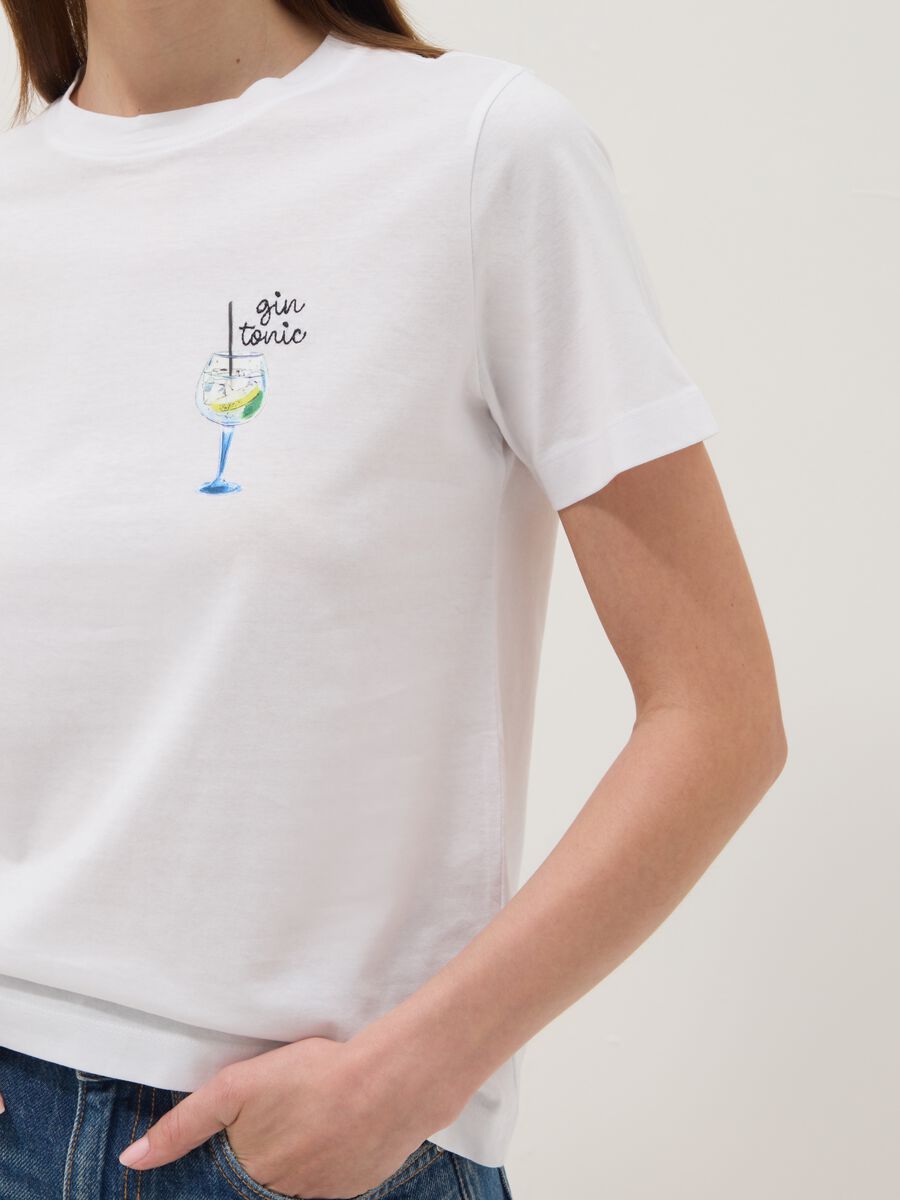 White pure cotton T-shirt with print, regular fit_2