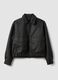 Black cropped jacket with zip and flap pockets, oversized fit_4