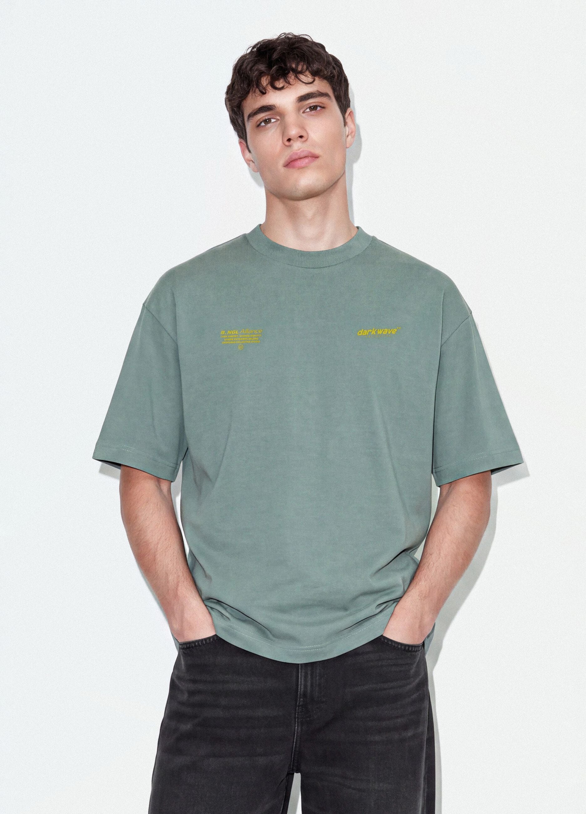 Brown cropped pure cotton boxy-fit T-shirt with print