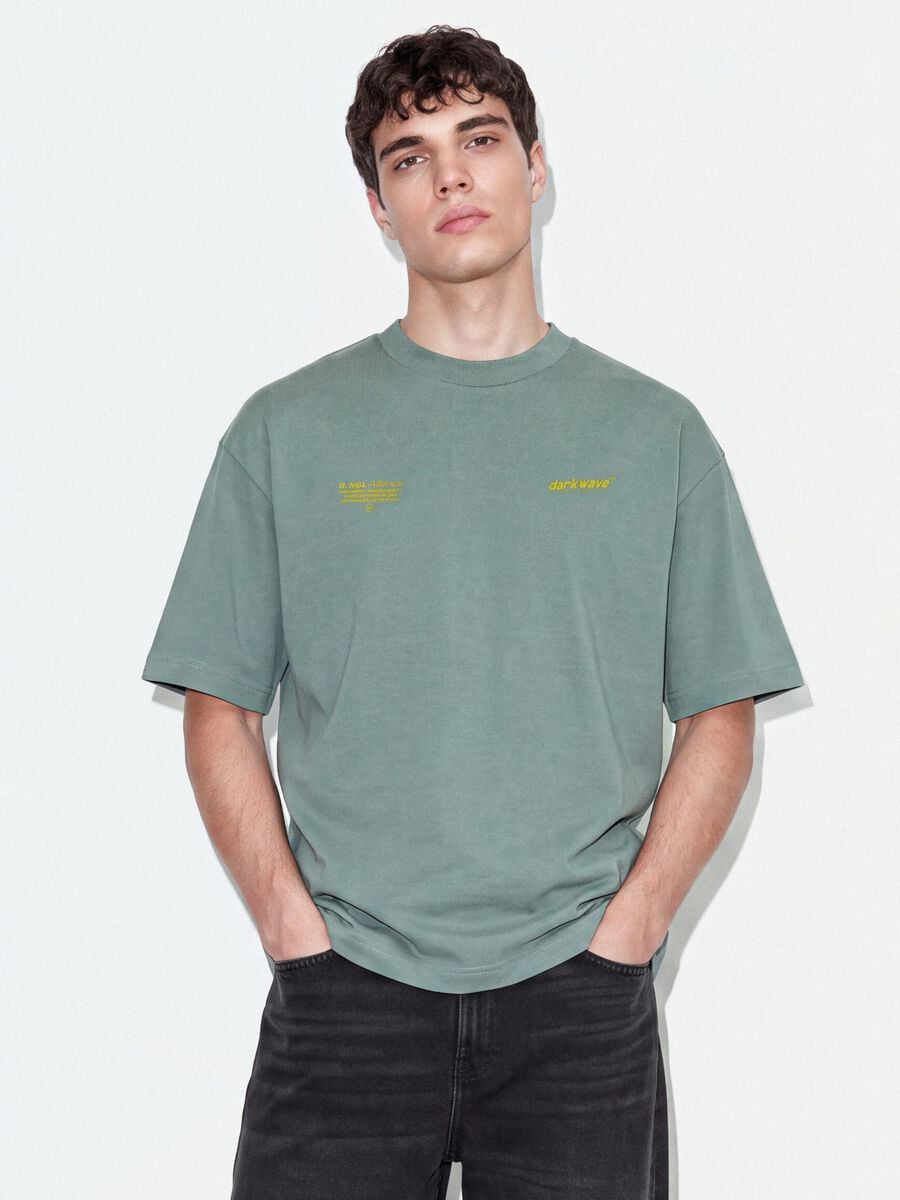 Brown cropped pure cotton boxy-fit T-shirt with print_0