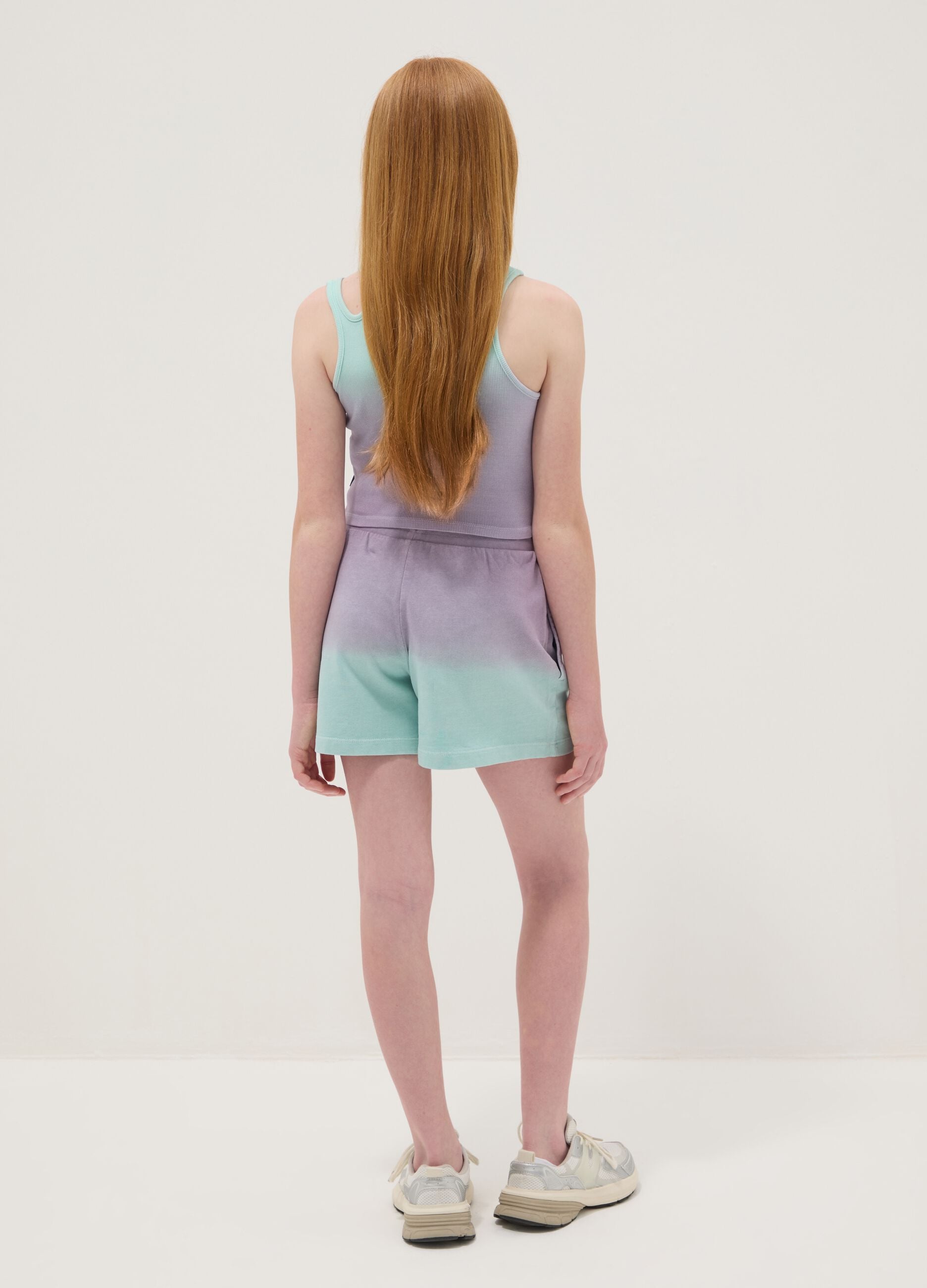 Purple pure-cotton gradient shorts for girls, relaxed fit
