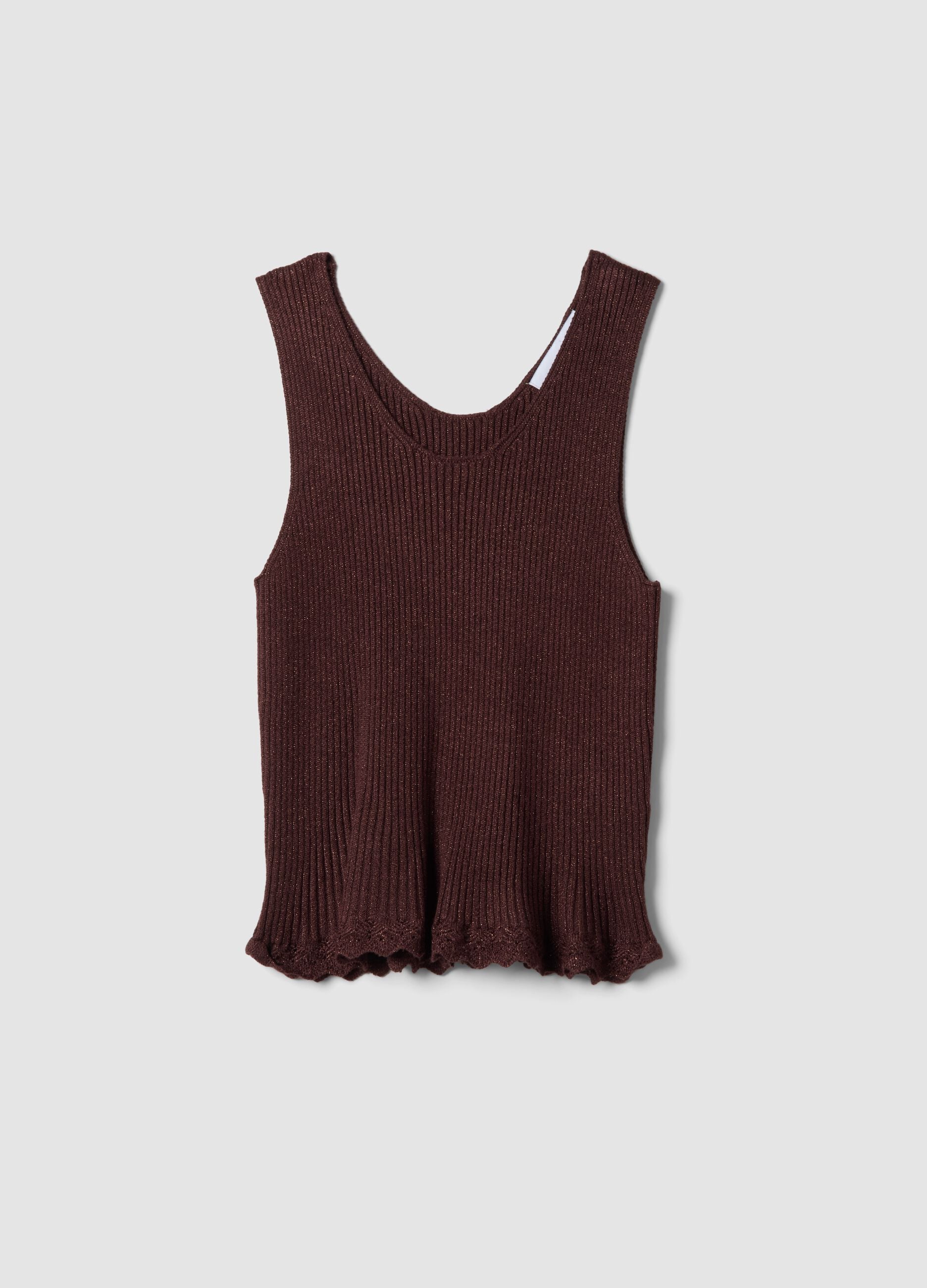 Brown fitted viscose-blend top