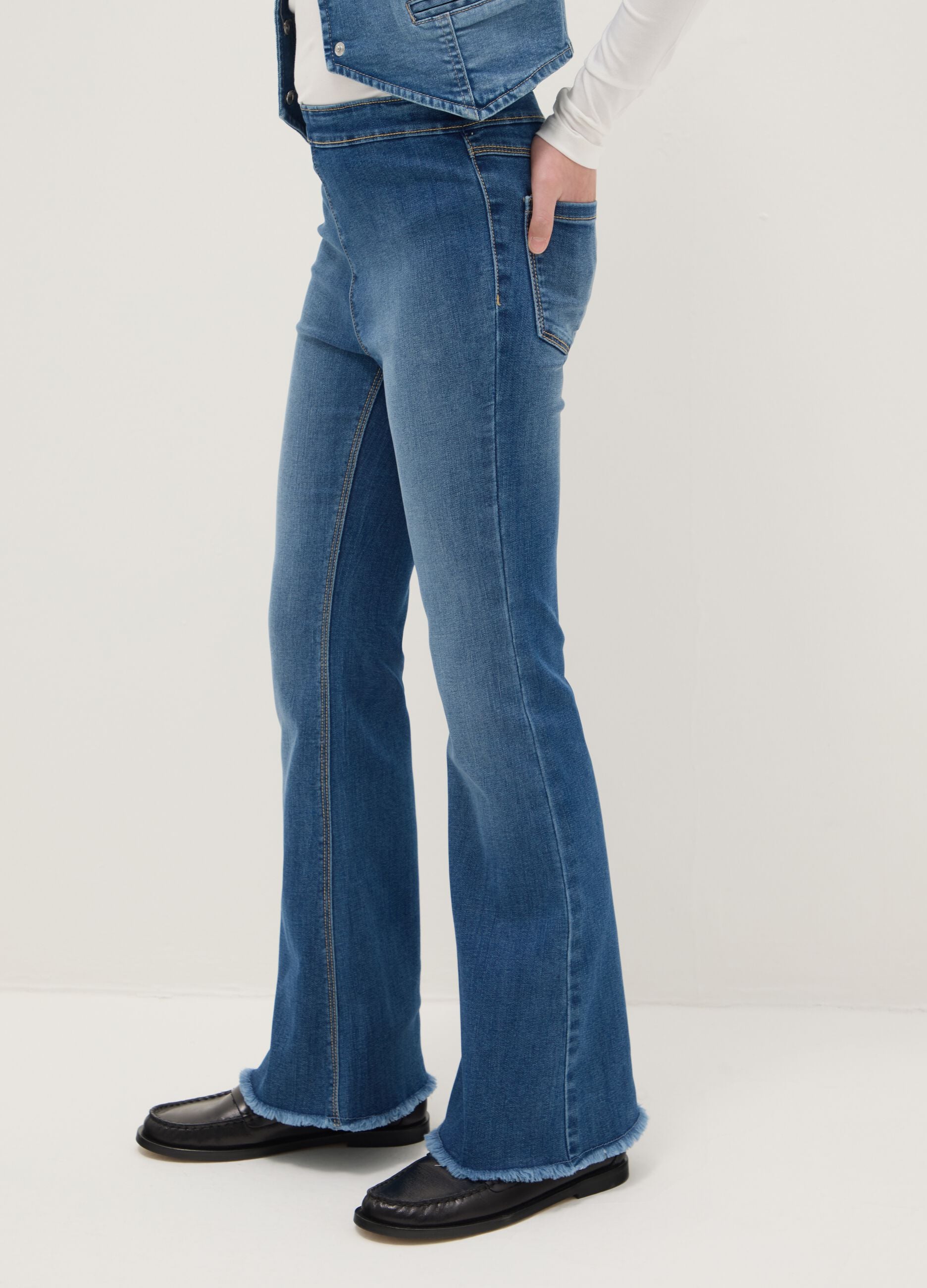 Girls' Blue Stretch Cotton Flare Fit Jeggings