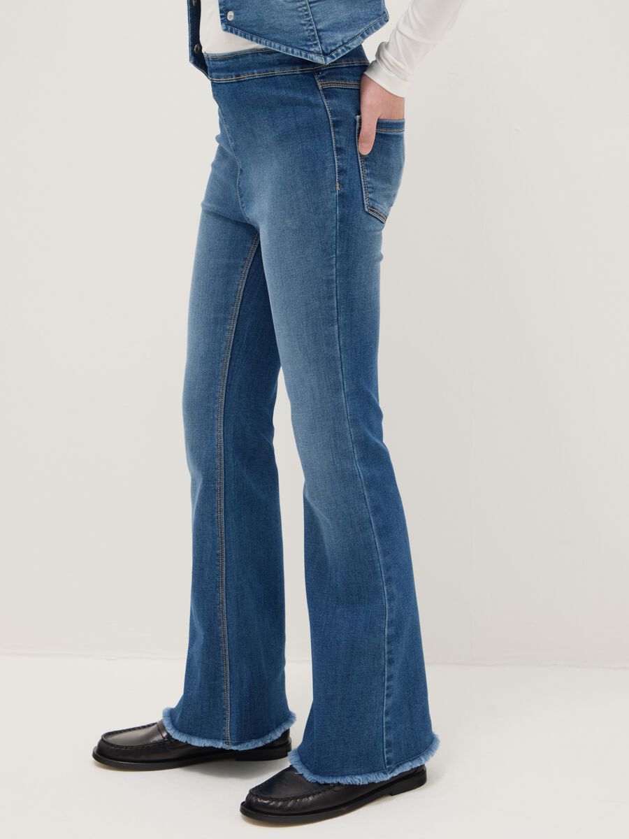 Girls' Blue Stretch Cotton Flare Fit Jeggings_2