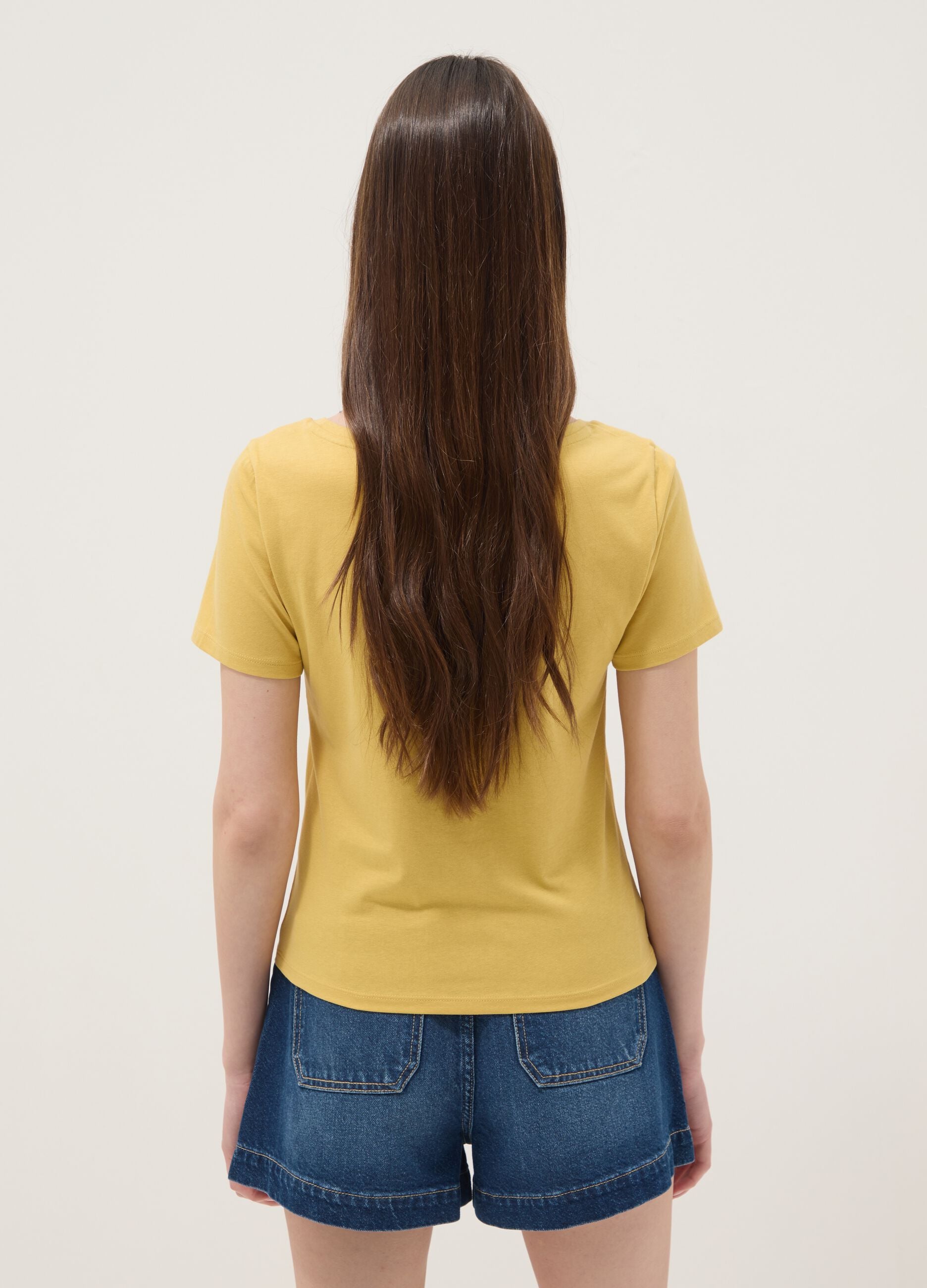 Yellow pure cotton short-sleeve T-shirt