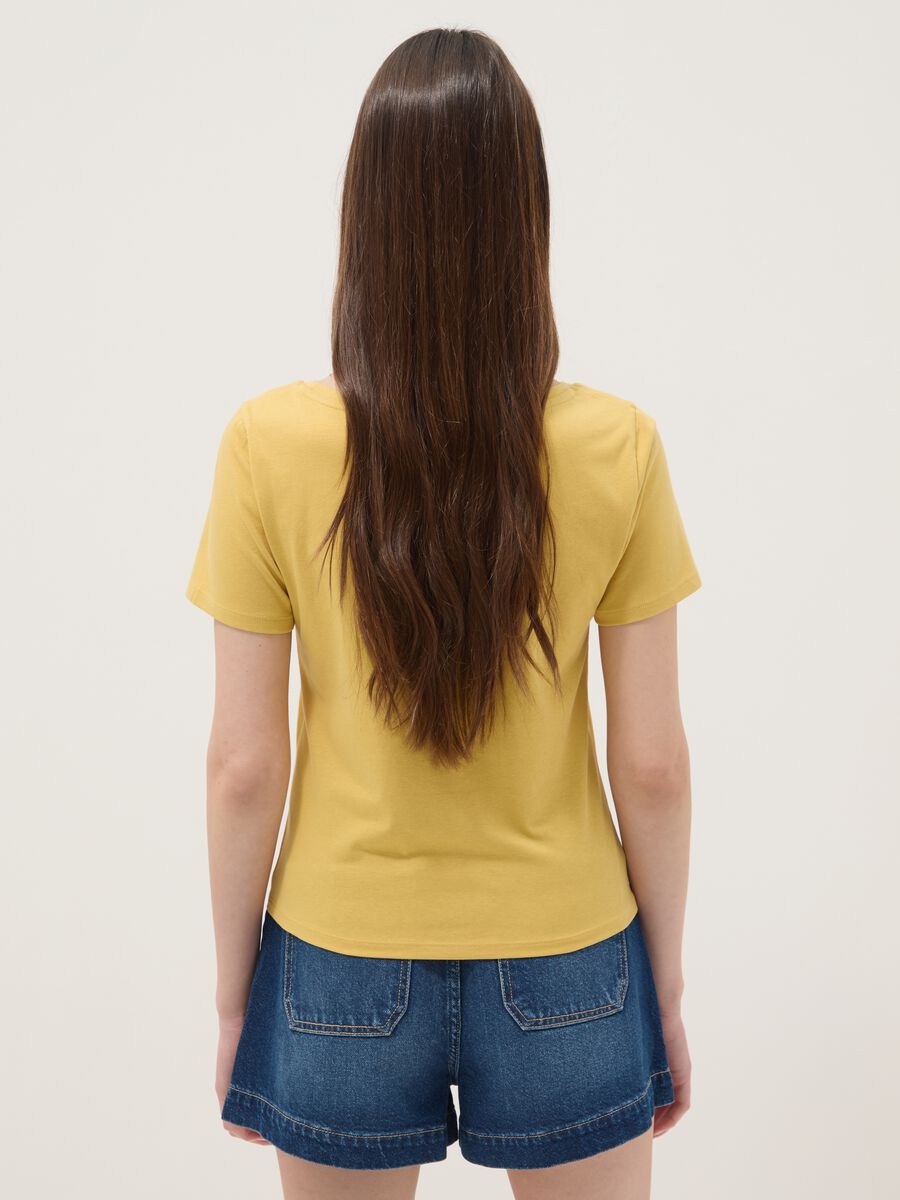 Yellow pure cotton short-sleeve T-shirt_3