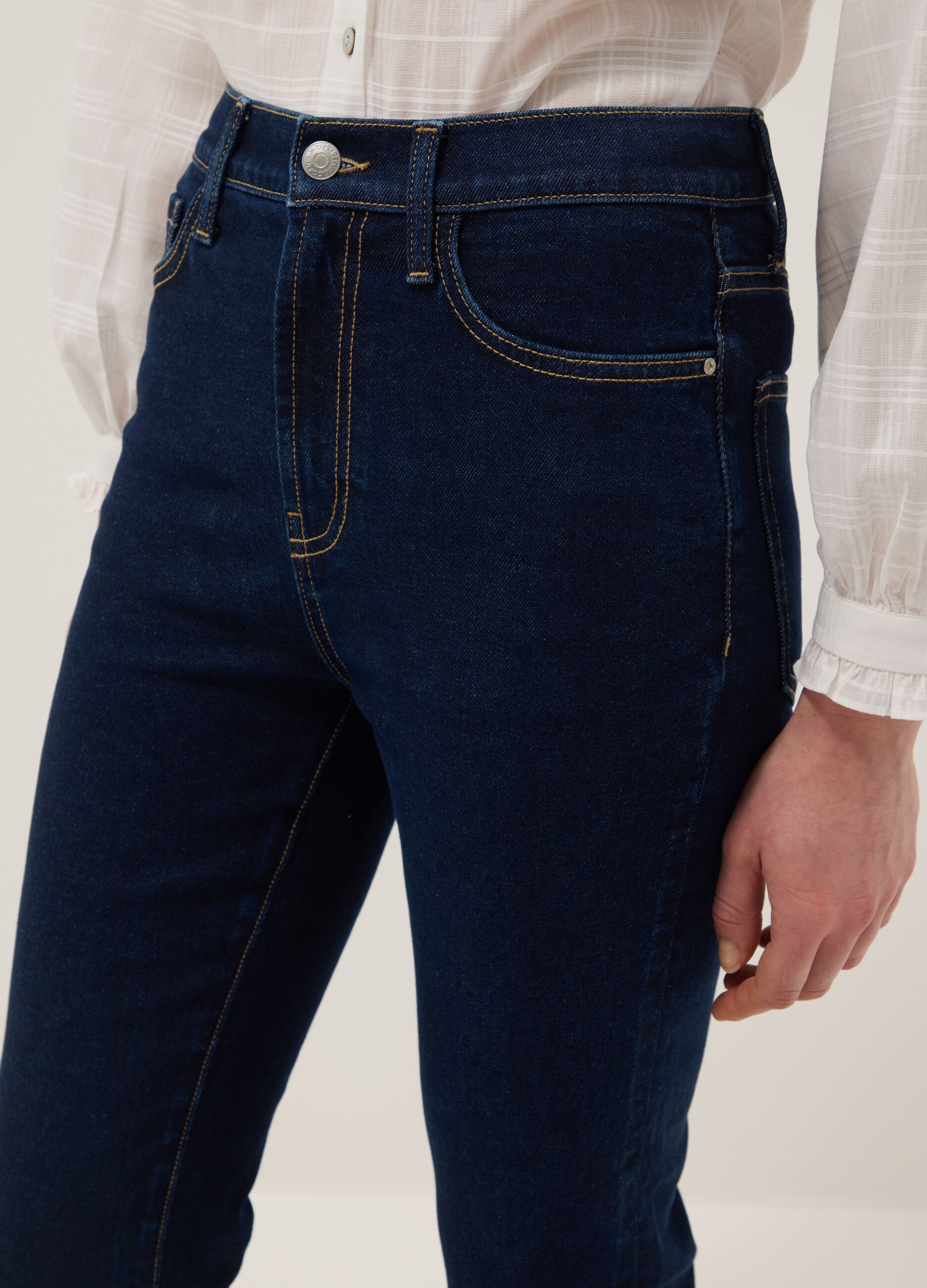 Stretch Cotton Denim Blue Bootcut Jeans