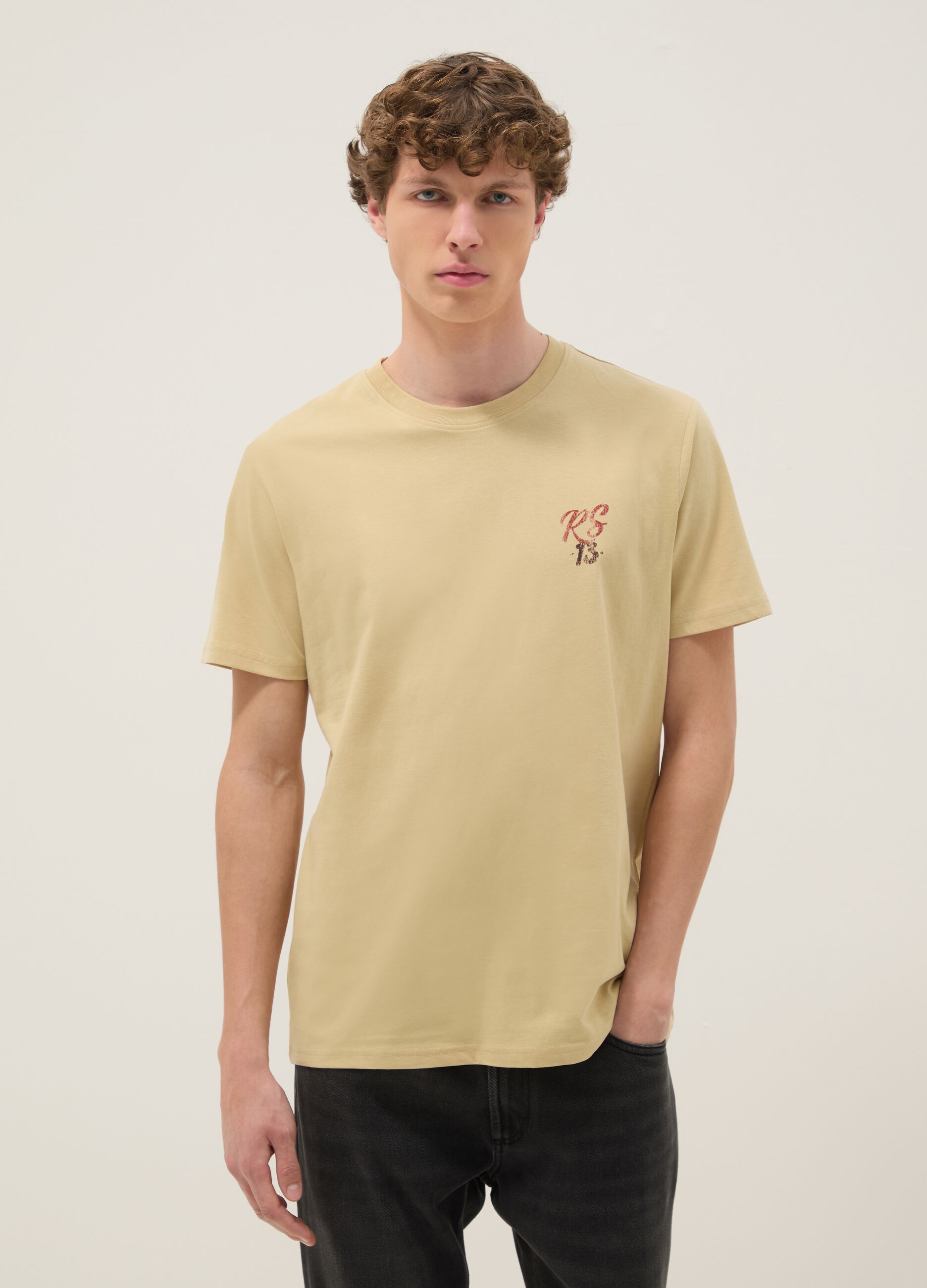 Beige pure cotton printed T-shirt