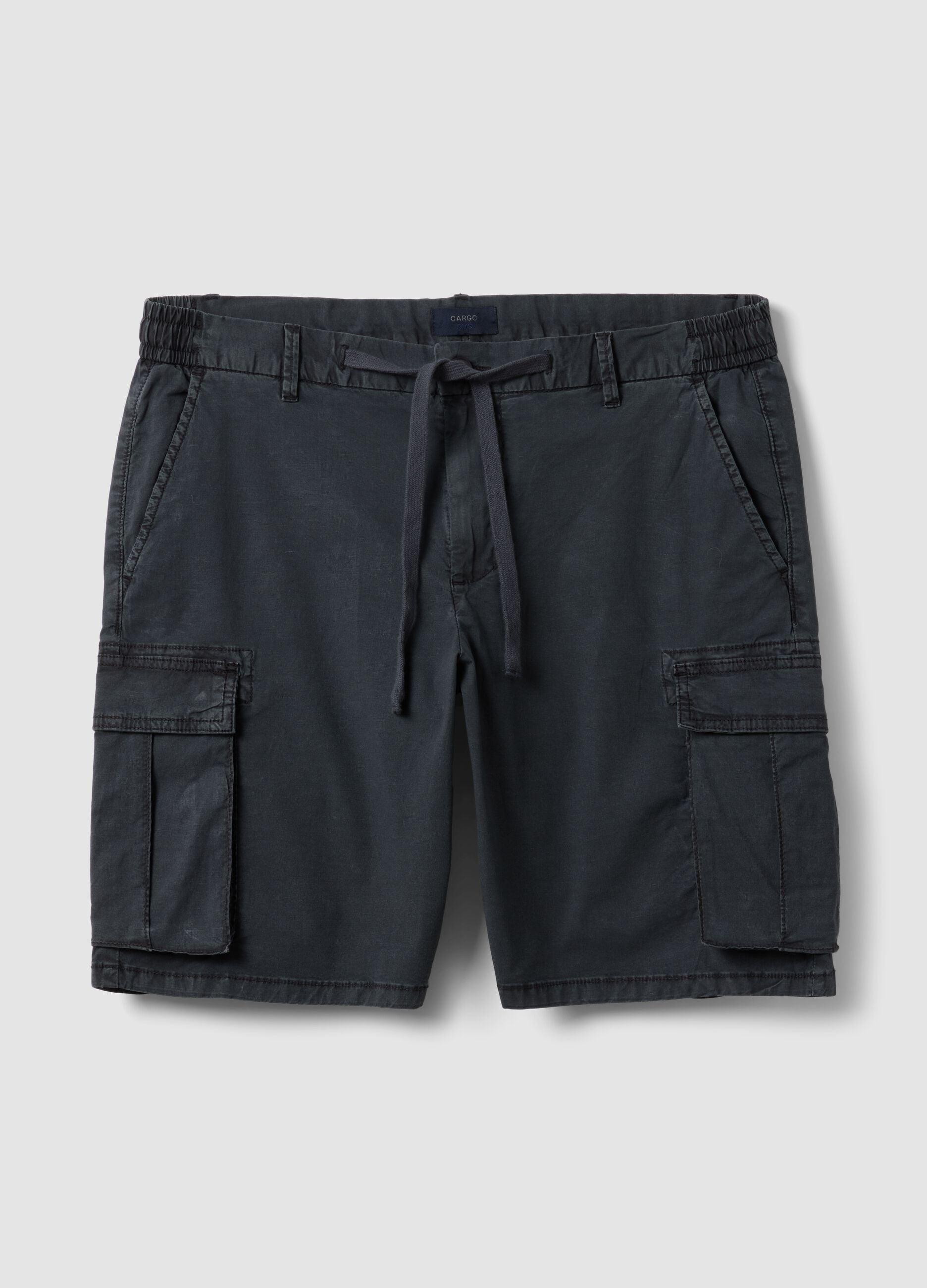 Blue stretch cotton cargo Bermuda shorts
