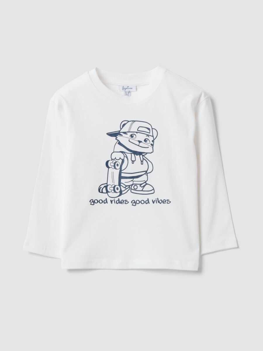 White oversized organic cotton jersey T-shirt with print for boys_0