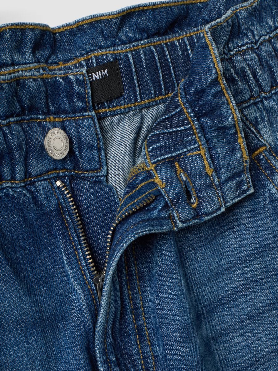 Blue pure cotton denim jeans with paperbag waist, baggy fit_5