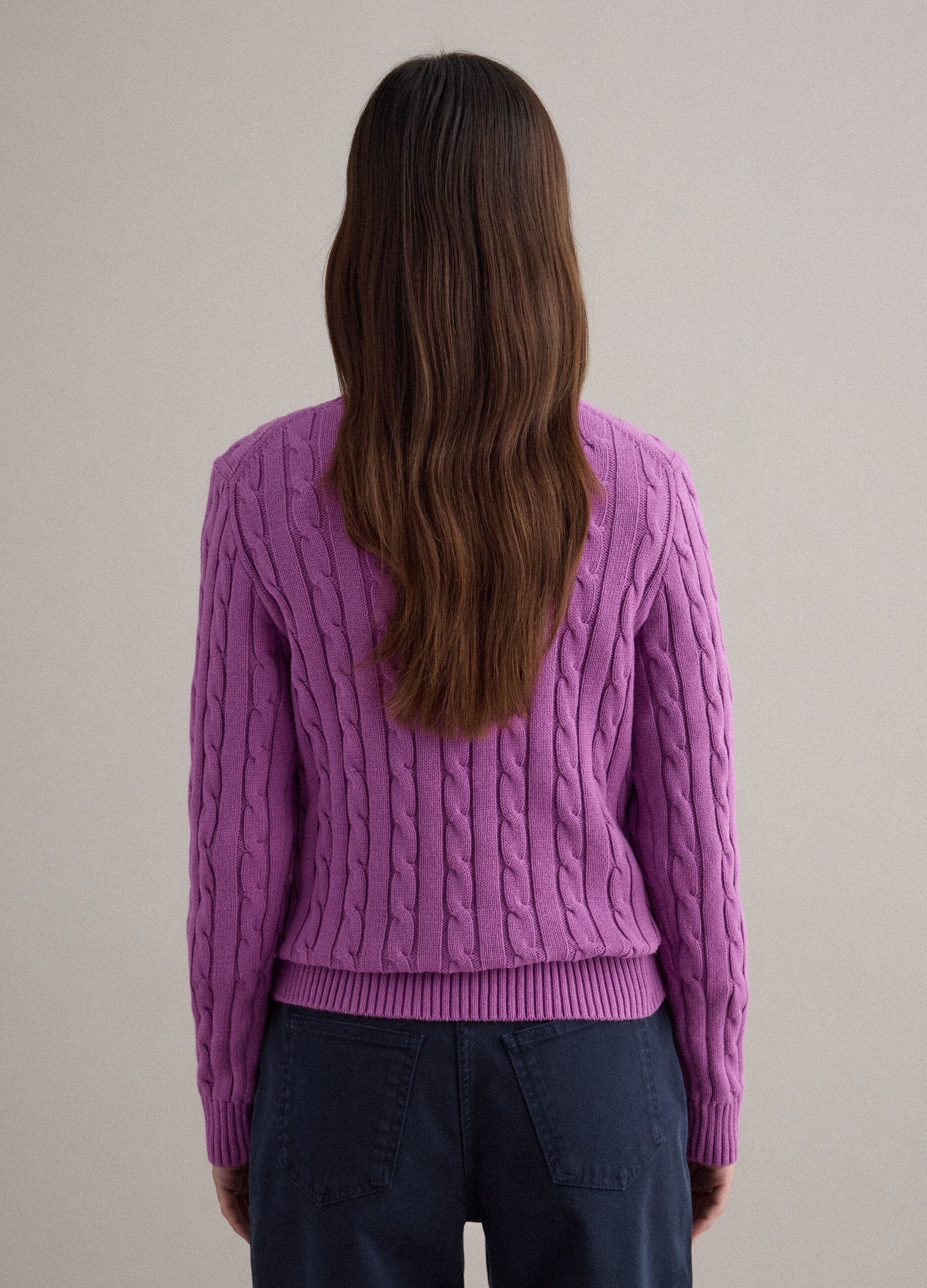 Purple pure cotton regular fit cable knit jumper
