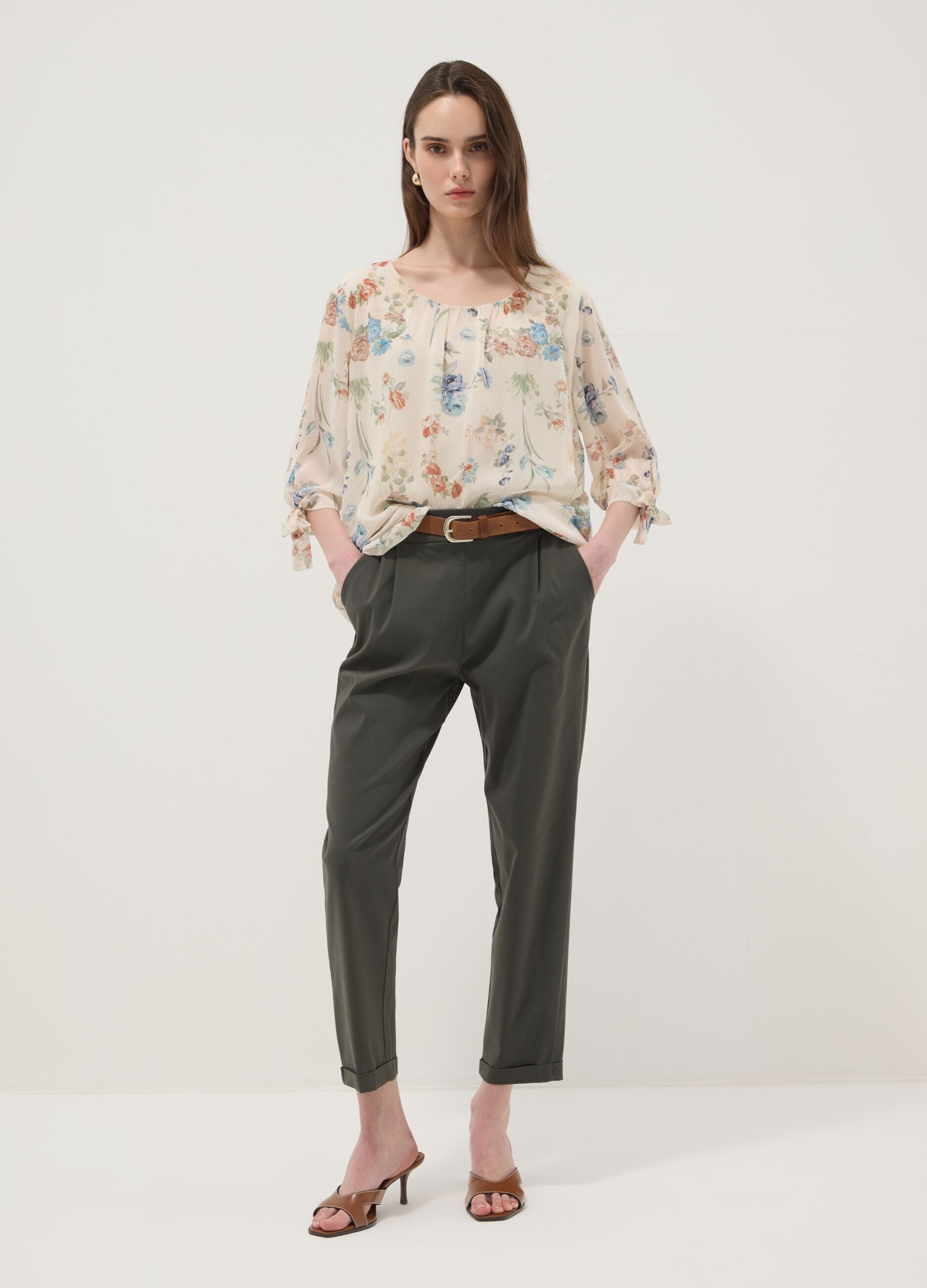 Green regular-fit stretch viscose trousers