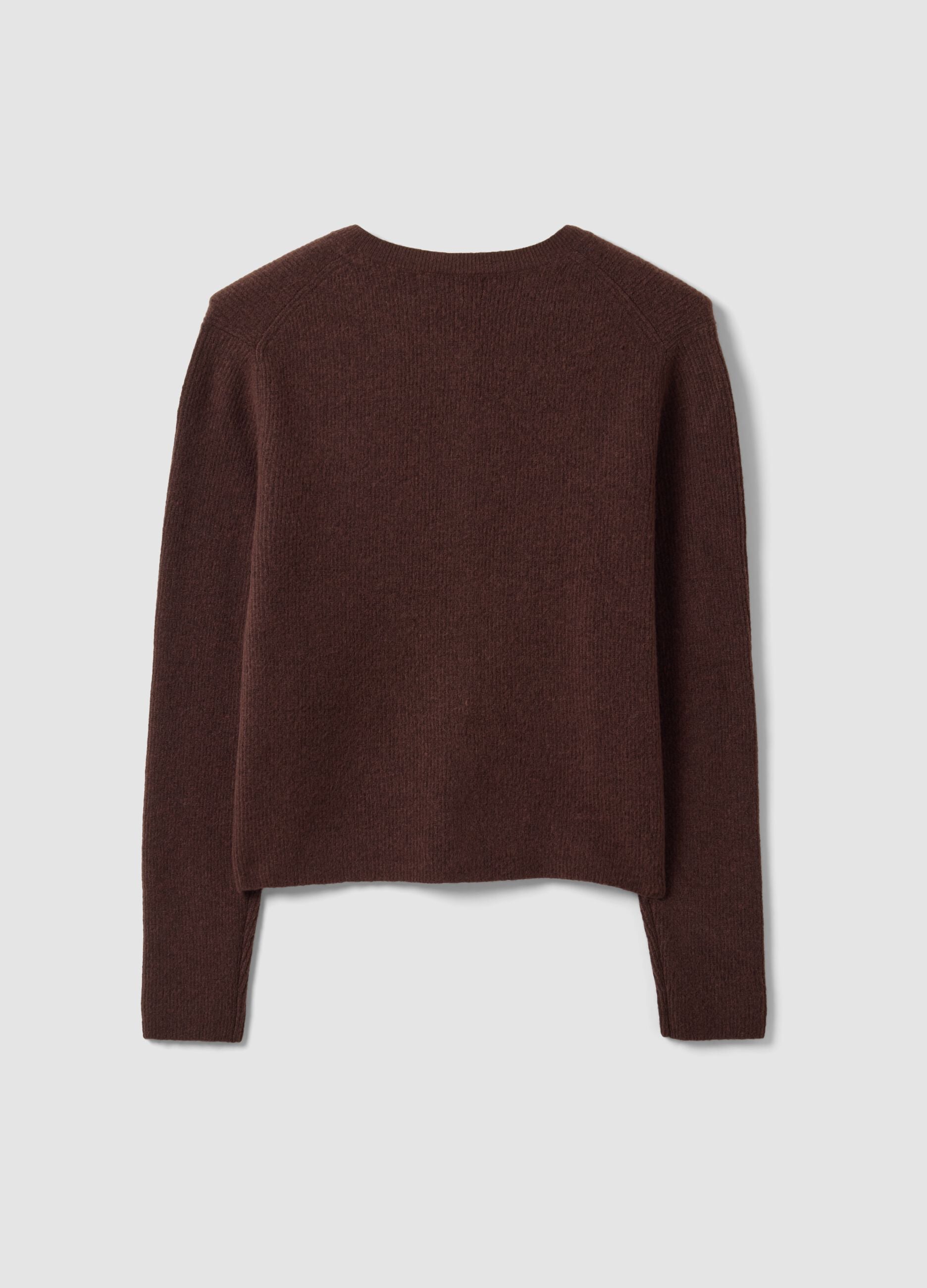 Brown crew-neck cardigan in lyocell and wool blend, oversized fit