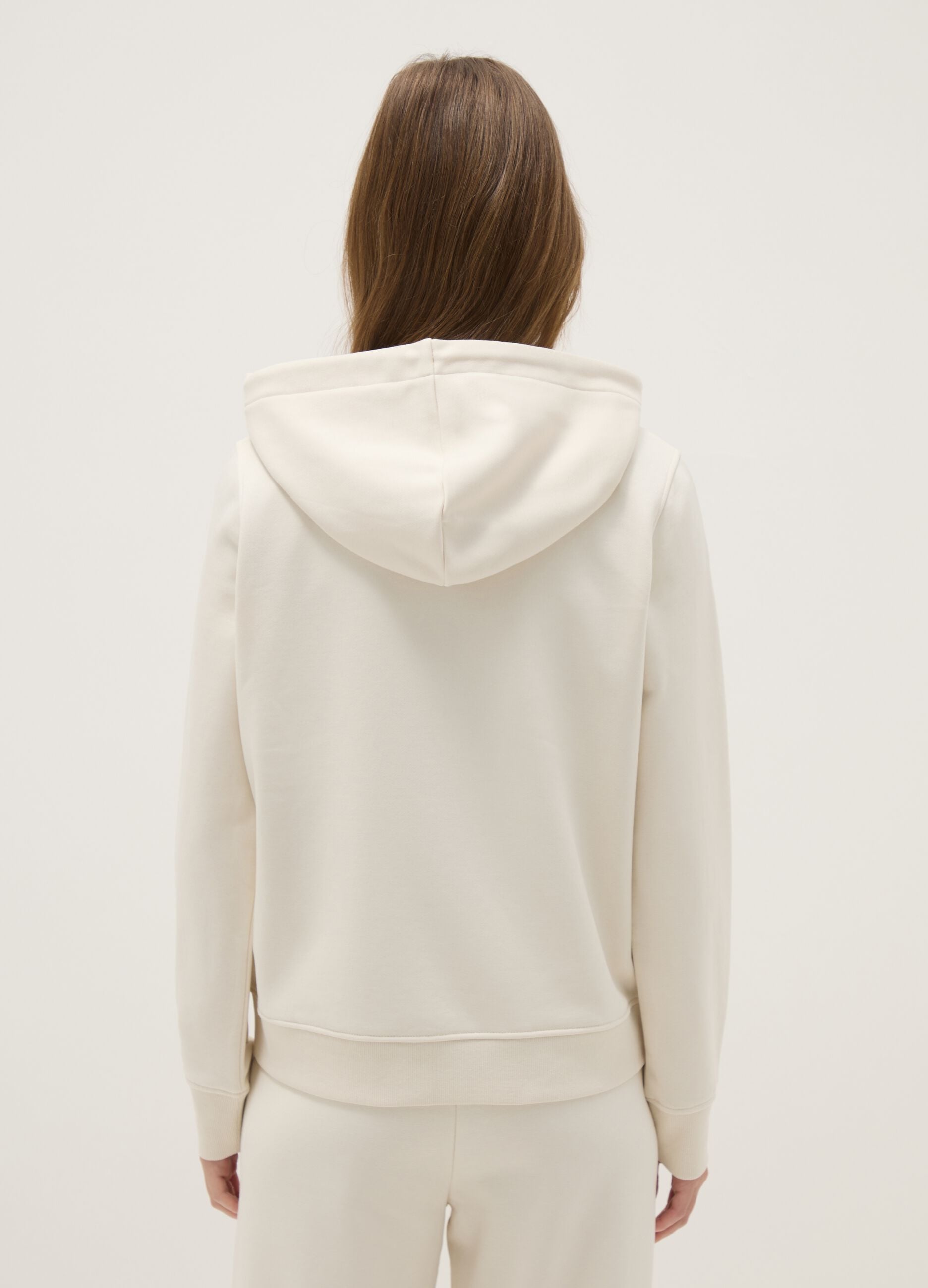 Beige cotton-blend regular fit hoodie with zip
