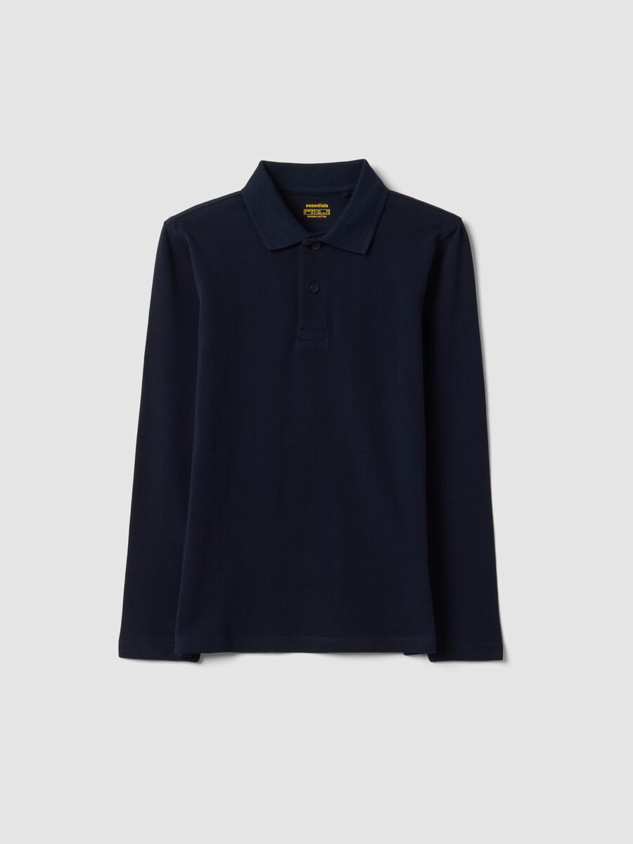 Polo blu in piquet di puro cotone organico regular fit per ragazzo_0
