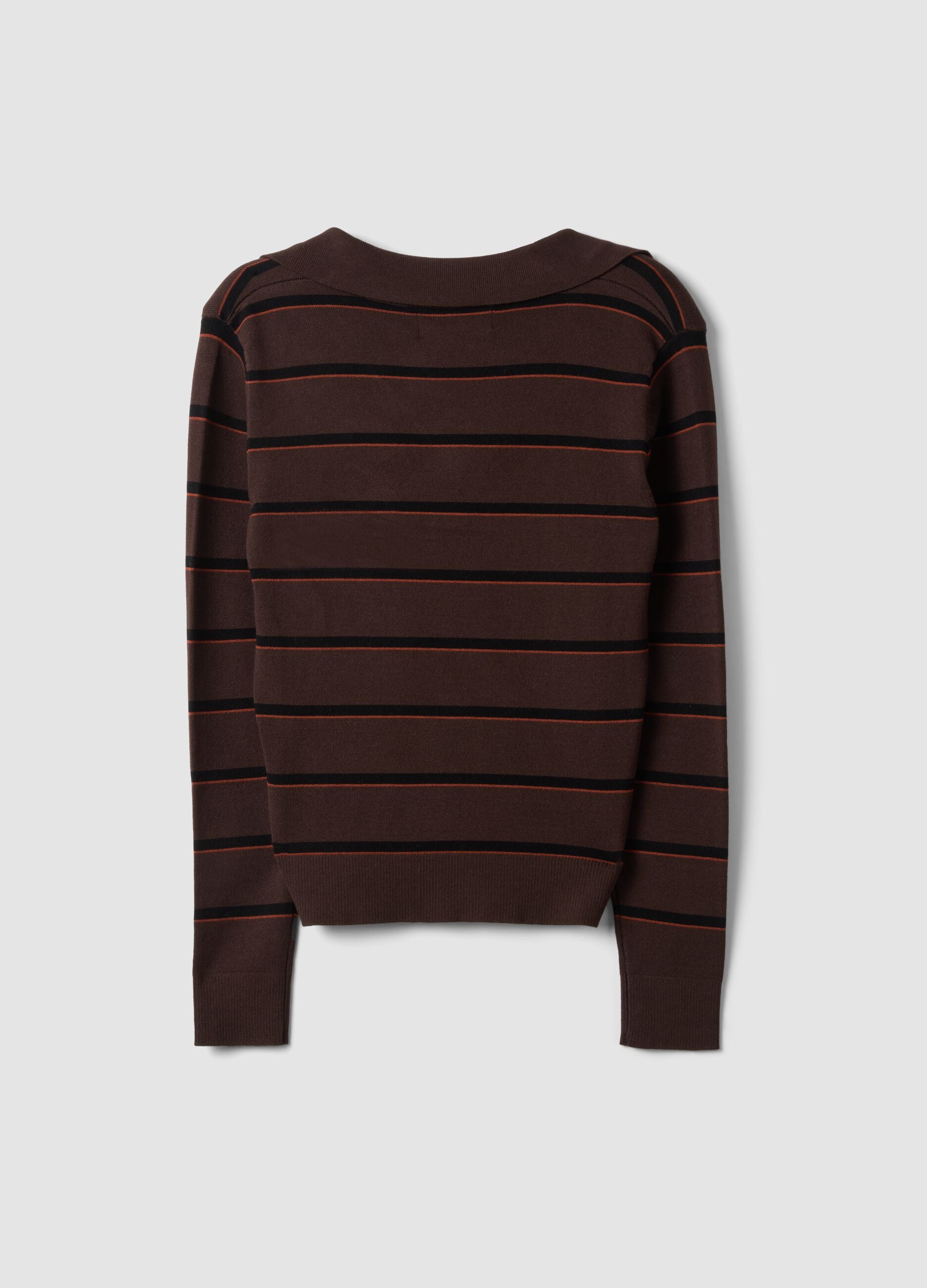 Brown viscose-blend polo-collar jumper, regular fit