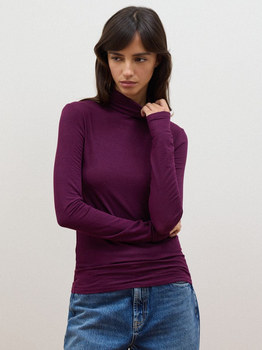 Purple modal and stretch cashmere T-shirt, regular fit_0