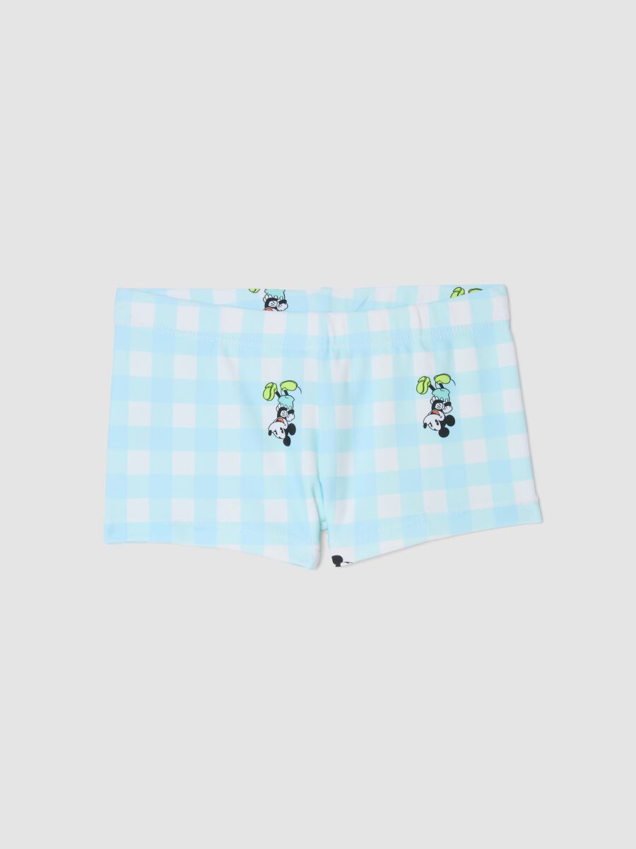 Costume slip a quadri bianco e azzurro da neonato con Topolino_0
