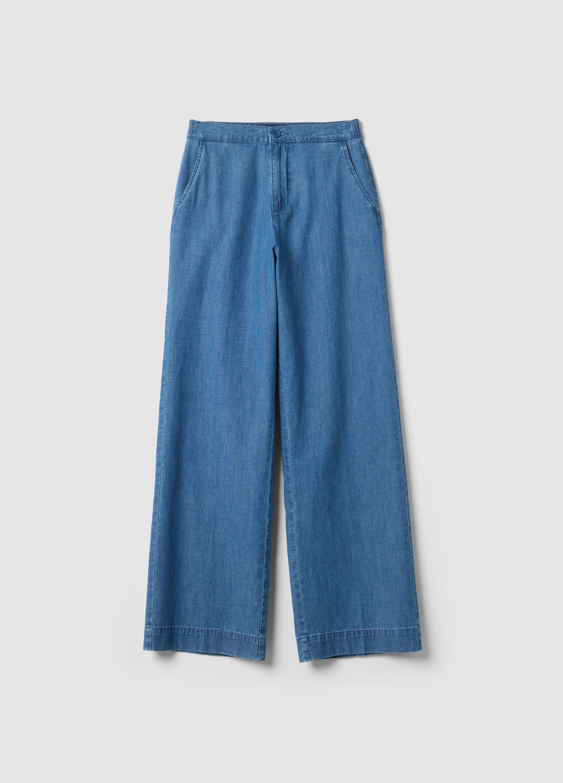 Wide-leg blue cotton trousers