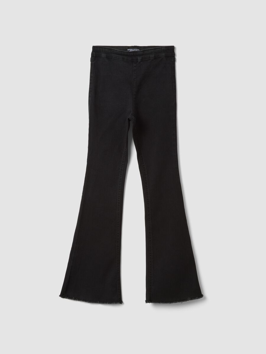 Girls&rsquo; black flared jeggings in stretch cotton and viscose_0