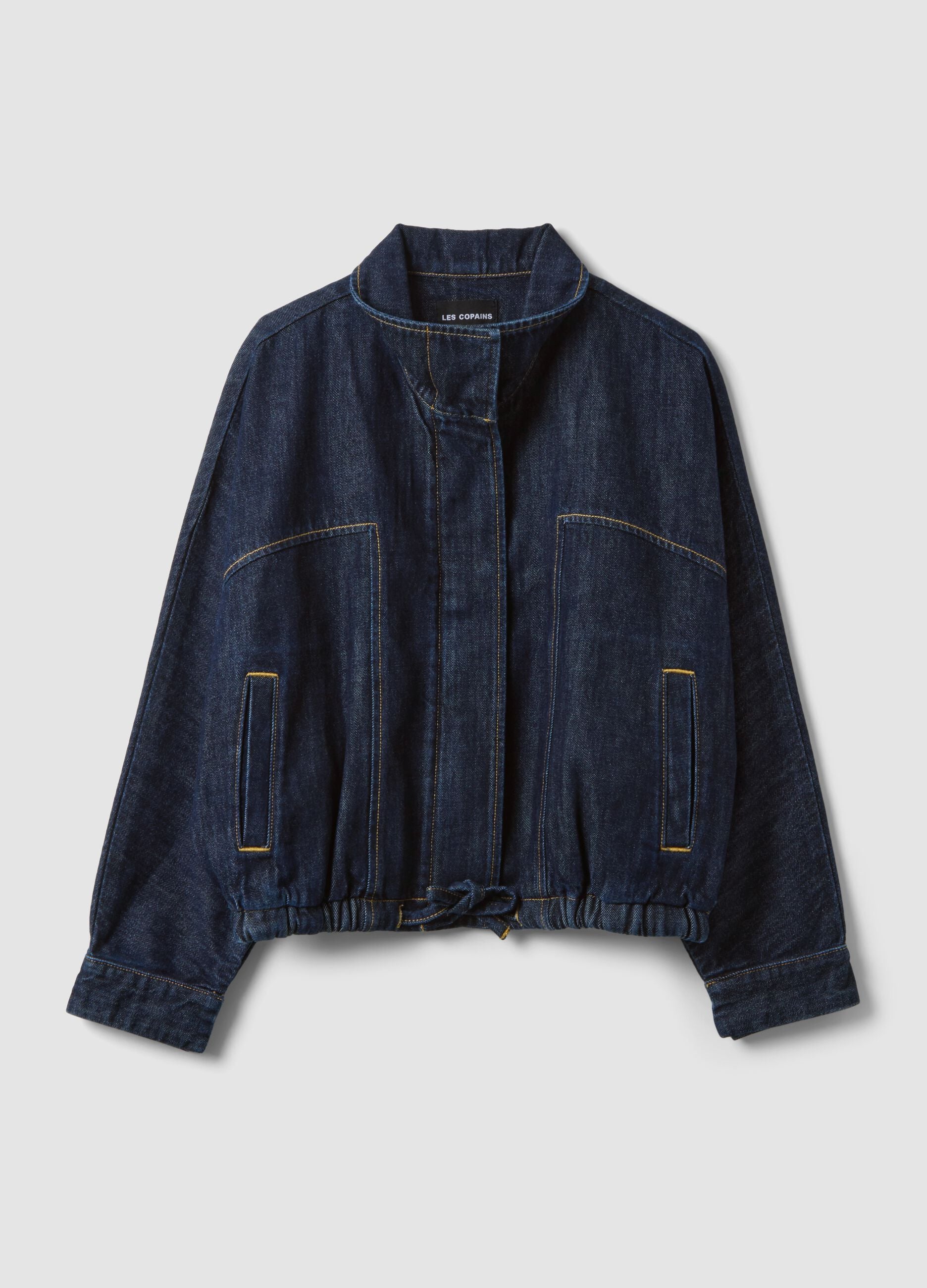 Blue pure cotton denim jacket with zip, oversized fit