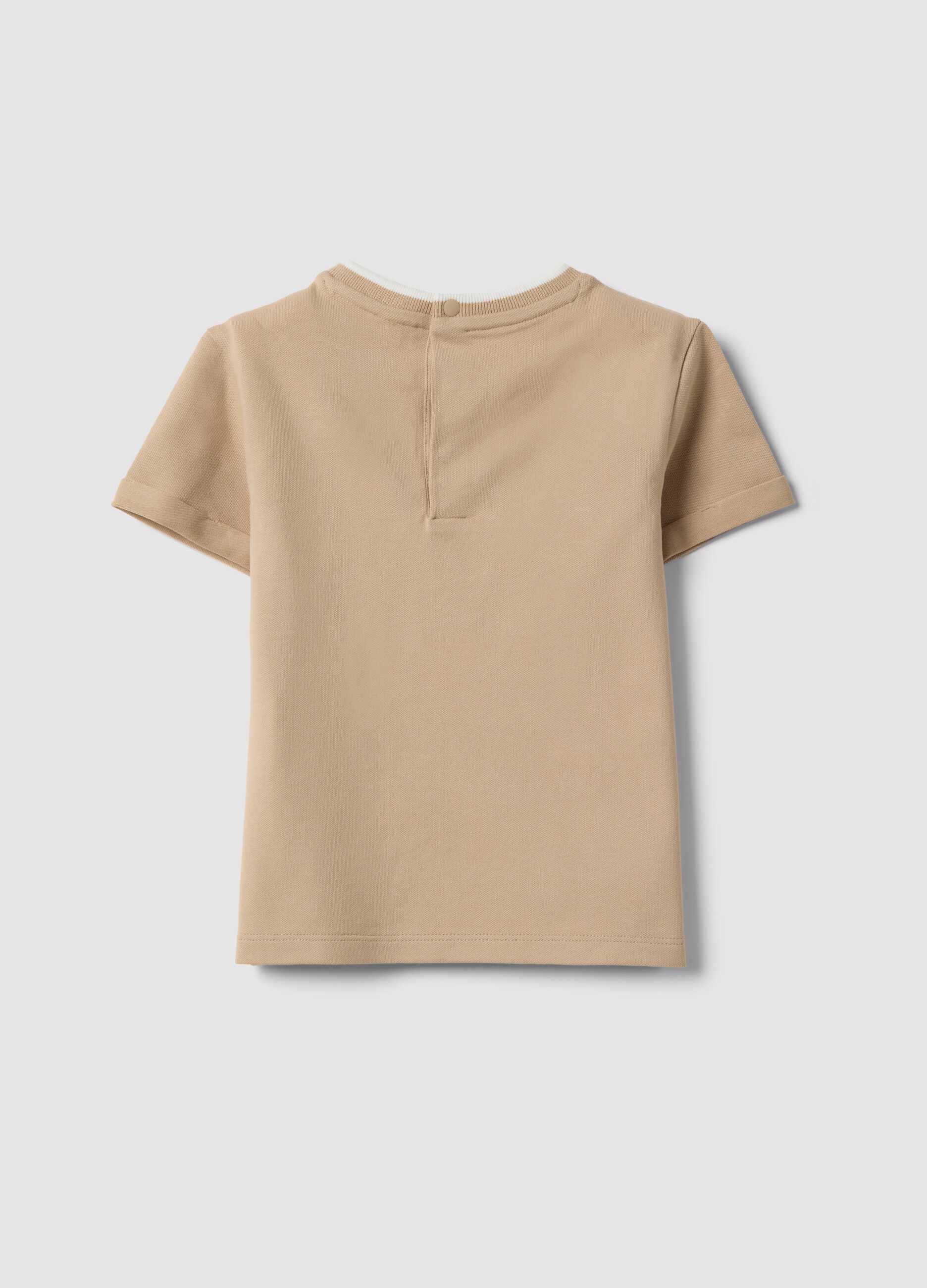 Beige Stretch Cotton Kids T-shirt with Winnie Embroidery
