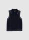 Sleeveless blue viscose blend slim fit polo with buttons_4