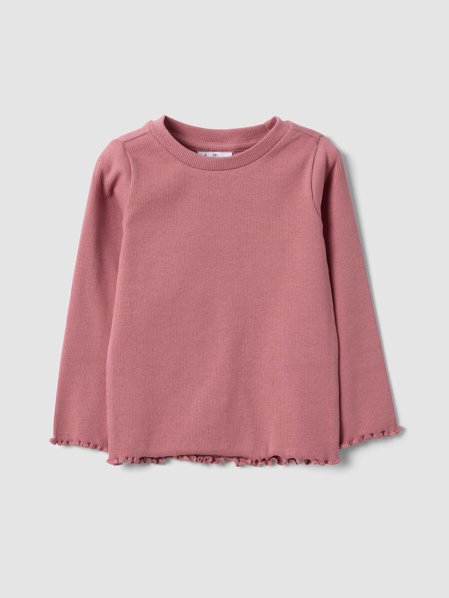 Pink slim-fit ribbed stretch-cotton T-shirt for baby girl_0