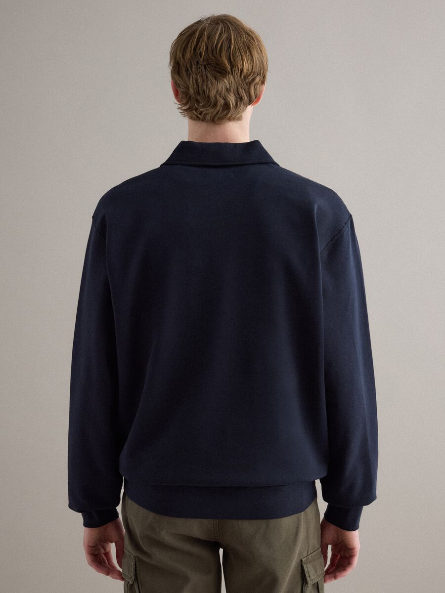Felpa in puro cotone blu regular fit con mezza zip e colletto_3