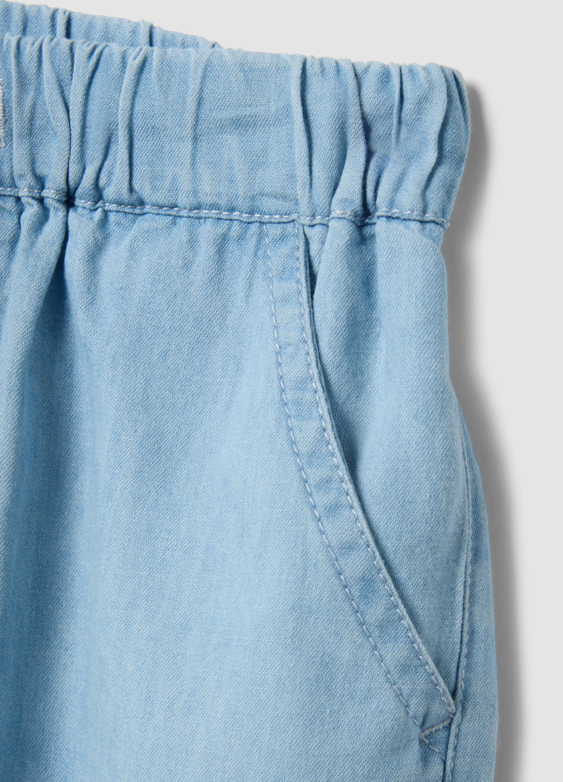 Girls&rsquo; light blue pure cotton denim shorts, regular fit