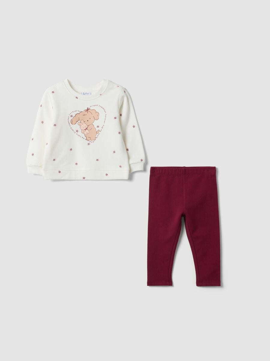 White pure cotton crew-neck set_0