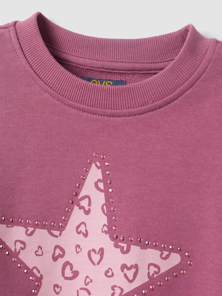 Purple pure cotton sweatshirt with star print, regular fit for girls_2